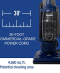 Straight Up Pro Bagless Upright Vacuum For Light Commercial Spaces That Crushes Floor Grime Featuring A Quick Dump Dirt Cup And Essential Attachments For Serious Hustle And Maximum Bang For Your Buck, showing 30-foot power cord.