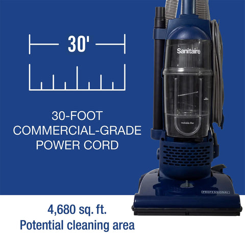 Straight Up Pro Bagless Upright Vacuum For Light Commercial Spaces That Crushes Floor Grime Featuring A Quick Dump Dirt Cup And Essential Attachments For Serious Hustle And Maximum Bang For Your Buck, showing 30-foot power cord.