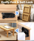 Heavy Duty Folding Brackets With Screws For Tables Beds Cabinets And Workbenches 10 Pack Self Lock Hinges shown on wooden furniture.