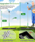 Extra Wide Lawn Leveling Rake 36 By 10 Inch With Adjustable Steel Handle, yard leveler shown on grass with dimensions for handle height.