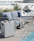 Outdoor Propane Fire Pit Table With 50,000 BTU, No Assembly, Low Profile Tank Table For Patio And Backyard, Grayish White Storage