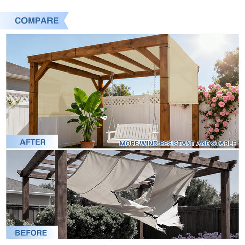 12x12 Ft Pergola Shade Canopy Cover With Grommets And Weighted Rods UV Blocking Durable HDPE Fabric Installed Above Swing