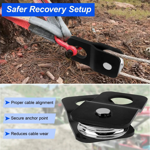 Kick Some Tail Heavy Duty Winch Snatch Block Doubles Your Rig Pulling Strength For Atv And Utv Off Road Recovery Fits 1/4 To 5/8 Cable showing secure recovery setup with pulley.