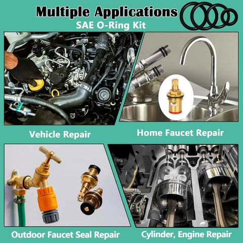 Faucet Washer And O Ring Repair Kit 28 Size 650 Pcs Plumbing Seal Set With 10 Types Of Washers And 18 SAE O Rings applications.