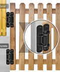 Rock Solid 6.7 Inch Heavy Duty Gate Hinges built tough mounted on wooden fence next to concrete, showcasing anti-sag design.