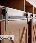 Mini Black Rustic Sliding Barn Door Hardware Kit For Two Doors 54 Inch Flat Track Non Bypass With Classic Roller Design Ideal For TV Stand Cabinet Vanity And Console Use close-up view