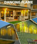 Upgraded Flickering Flame Solar Powered Torches to Light Up Outdoor Gardens and Patios installed on buildings at night