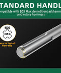 Standard handle of SDS Max 3 Piece Chisel Set Heavy Duty With 3 Inch Scaling Chisel, 1 Inch Flat Chisel, Point Chisel