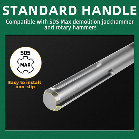 Standard handle of SDS Max 3 Piece Chisel Set Heavy Duty With 3 Inch Scaling Chisel, 1 Inch Flat Chisel, Point Chisel