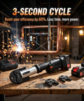Heavy Duty 18V Electric Pipe Crimping Tool Kit With 60KN Force And High Carbon Steel Head on a workbench with battery and accessories.