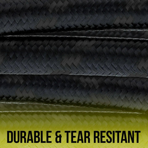 Close-up of Premium Six Foot Nylon Braided Airbrush Hose Pairing Dual Threaded Adapters showcasing durable, tear resistant material.