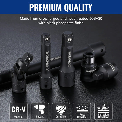 Pro-Grade 18-Piece Impact Socket Extension Set With Adapters, Ratchet Extensions, Extension Bars, Swivel Joints And Impact Coupler display