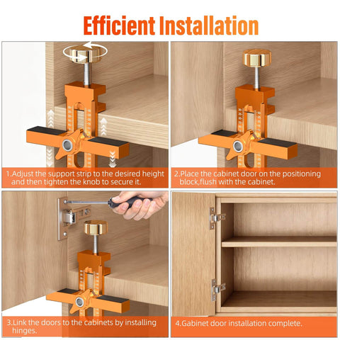Step-by-step guide using 2-In-1 Cabinet Door Mounting Jig With Adjustable Positioner, Aluminum Alloy Leveling Tool.