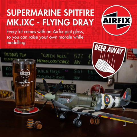 Spitfire Mk IXC Flying Dray Model Aircraft Kit One To Twenty Four Scale With Special Edition Pint Glass Plastic Plane Model Kit For Adults Dope Build And Display Set