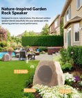 Outdoor Rock Speaker Duo With 60W Deep Bass For Killer Backyard Vibes in garden, rock-shaped design blends into landscape