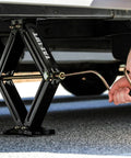 EAZ-Lift 24-Inch Rock-Solid RV Scissor Jacks Set Of 2 Heavy Duty Steel Construction 7,500 Lb Load Capacity Per Jack Rugged Camper Trailer Leveling Gear For Pop-Ups Trailers And Large RVs installed under RV with crank handle