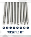 Heavy Duty Long Screwdriver Bit Set Contains Thirty Two Six Inch Reach Drivers With Quarter Inch Hex Shanks Forged From Tough S2 Steel featuring various bit styles.
