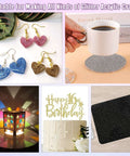 Glitter acrylic sheets, 1/8 in, 10 pcs, 8x8 in; collage includes glitter earrings, coaster, cake toppers, mouse pad.