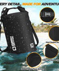 Floating Waterproof Dry Bag With Roll Top Seal And Free Phone Case, Heavy Duty Yet Lightweight Gear Sack in 20L size, black