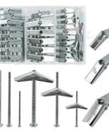 Heavy Duty Metal Drywall Anchor Kit With Toggle Bolts And Wing Nuts In Three Sizes 1/8 Inch 3/16 Inch And 1/4 Inch Includes 28 Umbrella Butterfly Hollow Wall Anchors For Shelves Ceiling Mounts And Secure Drywall Installations displayed in a case