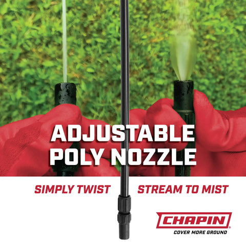 20542 2 Gallon Lawn Garden And Multi Purpose Sprayer With Foaming And Adjustable Nozzles showing adjustable poly nozzle in use