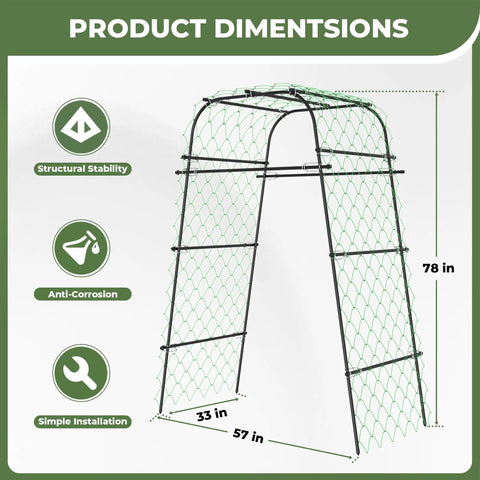 Heavy Duty Garden Arch Trellis For Climbing Plants Outdoor Metal Arbor Support dimensions shown with rust resistant steel frame