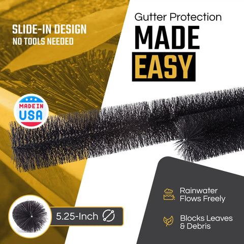 5.25-Inch Gutter Guard Brush Inserts Kit, 120 Feet Of DIY Leaf Filter For 6-Inch Oversize Gutters, No Tools Needed, Quick Install