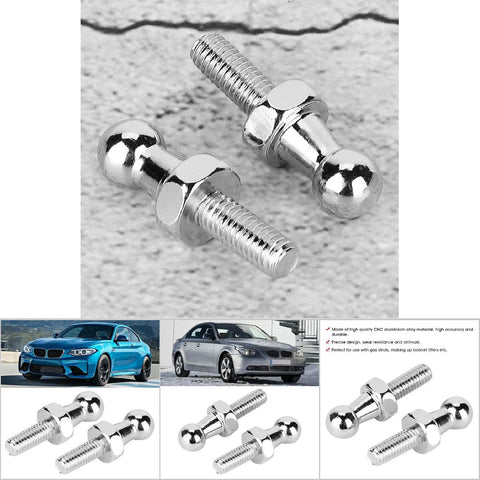 Two Pack CNC Aluminum Ball Stud Bolt 8mm Ball Stud For Gas Struts Bonnet Lifters M6 Thread Chrome Finish