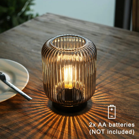Cordless Glass Table Lamp For Home Decor Dope Look Battery Powered Nightlight With LED Bulb on wooden table