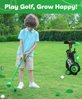 Kid Tested Retractable Toddler Golf Clubs Set With Smooth Rounded Shafts And Jumbo Safety Balls Perfect For Little Swingers Ages One To Four Top Shelf Green Play Gear, child using green golf club on grass.