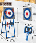 Eight Foam And Plastic Axes Axe Throwing Game Set With Heavy Duty Steel Frame Over Five Feet Tall Dimensions Diagram