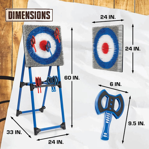 Eight Foam And Plastic Axes Axe Throwing Game Set With Heavy Duty Steel Frame Over Five Feet Tall Dimensions Diagram