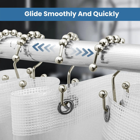 Double Glide Shower Curtain Hooks Set Of 12 Stainless Steel Rust Proof Nickel Finish for smooth sliding on rod