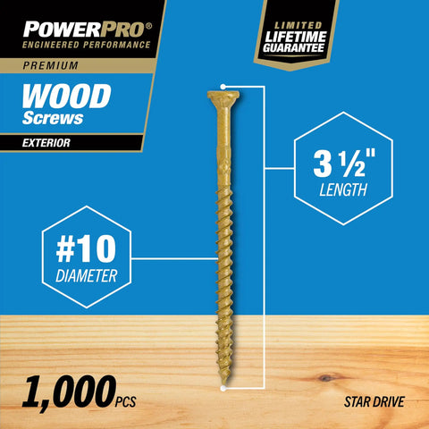 Heavy Duty Exterior Wood Screws Size Ten By Three And One Half Inch For Decking And Outdoor Projects Bronze Epoxy Coated For Tough Outdoor Use Self Starting Tip For Faster Driving And T25 Star Bit Included 1000 Count Pack.