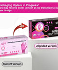 Top Tier Disposable Nitrile Gloves In Bright Fuchsia, Powder Free Latex Free, 3 Mil Flexible Grip For Kitchen Cleaning And Beauty Tasks, 100 Count packaging update with current and upgraded box versions.