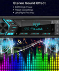 All In One Bluetooth Car Stereo For Marine Use That Slaps With Single Din LCD Display MP3 Player FM AM Receiver Dual USB Ports SD Card Slot AUX In Two Point One Amp Quick Charge APP Control In Dash Multimedia Radio showing 300W power and EQ settings