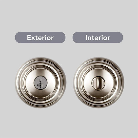 Easy Install Entry Door Knob With Keyed Lock And SmartKey Rekey Technology Microban Protection Satin Nickel Finish DIY Friendly For Exterior Or Interior Doors Keyed Entry Security For Your Home Front Door showing exterior and interior sides