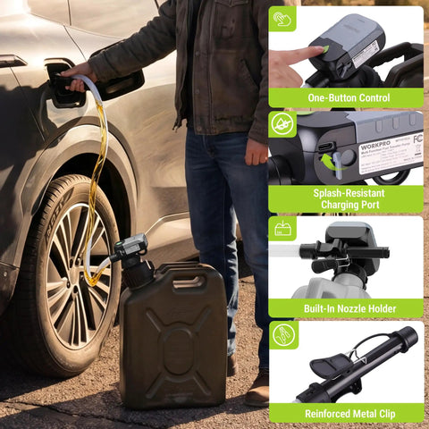 Person using Boss Built Electric Fuel Transfer Pump With Auto Stop Sensor Plus Buzzer Sound And 3.8 Gpm Output for fueling.
