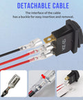 12V Waterproof Rocker Switch Five Pack with Three 20 CM Detachable Wires SPST Three Pin On Off Toggle Snap In Square Design Blue LED Light