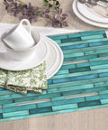 Ultra Absorbent Cyan Wood Grain Microfiber Dish Drying Mat For Kitchen Counter, 16x18 inch, shown with dishes and napkins.