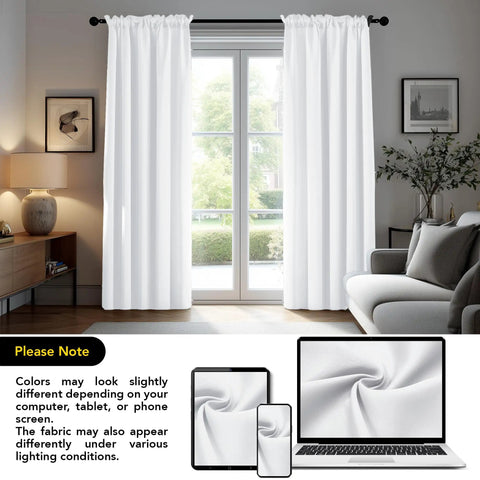Dope Blackout Curtains For Bedroom And Living Room With Thermal Insulation, Rod Pocket Drapes, Pure White, 2 Panels, 38W X 72L