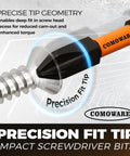 Close-up of precision fit tip on 68 Piece Impact Screwdriver Bit Set Beast Pro Grade Black Oxide Coated Bits with screw