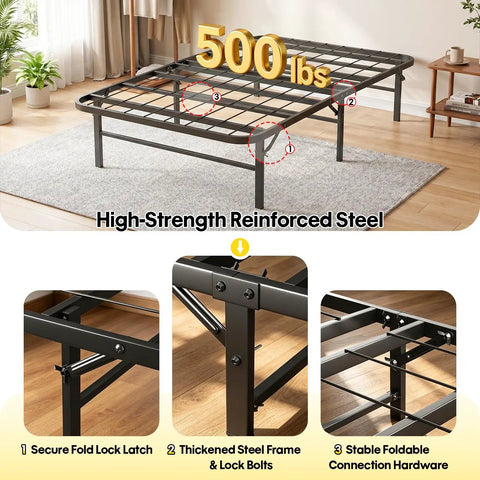 Rock Solid Twin Metal Platform Bed Frame Featuring Heavy Duty Steel Slats And Six Sturdy Legs No Box Spring Required Straight Forward Assembly showing high-strength reinforced steel with a capacity of 500 lbs.