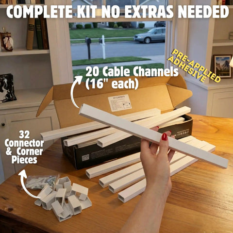 Paintable White Self Adhering Cord Cover Kit With 26 Ft Of Snap On Channels For TV HDMI And Speaker Cables Including Connectors