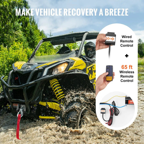 VEVOR 4000 Lb Electric Winch For Atv And Utv Recovery, 12V system, wireless remote control, used for mud recovery.