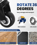 Rock Solid Portable Galvanized Steel Welding Table With Smooth Folding Workbench And Multi Level Height Adjuster showing 360-degree rotating wheel for easy transport.