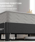 Rock Solid Upholstered King Bed Frame With Adjustable Headboard And Soft Grey Linen, Wood Slat Support, No Boxspring Needed, Quick Assemble, Bedroom Glow Up showing height dimensions and space for cleaning.