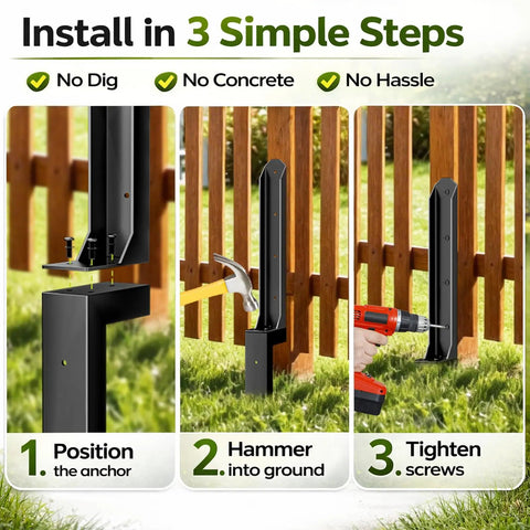 Heavy Duty Fence Post Repair Kit With Steel Ground Spike Anchors To Fix Leaning Or Broken 4x4 And 6x6 Wood Posts No Dig Install Steps