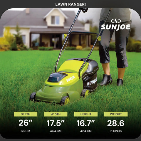 Walk-Behind Cordless Push Lawn Mower With 14 Inch Cutting Width Brushless Motor Rechargeable 4Ah Battery And Charger Green 24V For Small To Medium Lawns, front view