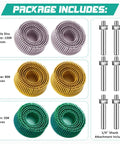 12 Piece 2 Inch Abrasive Bristle Disc Go-To Set For Drill With 50 80 120 Grits 1/4 Inch Shank White Green Yellow Gasket Removal Discs